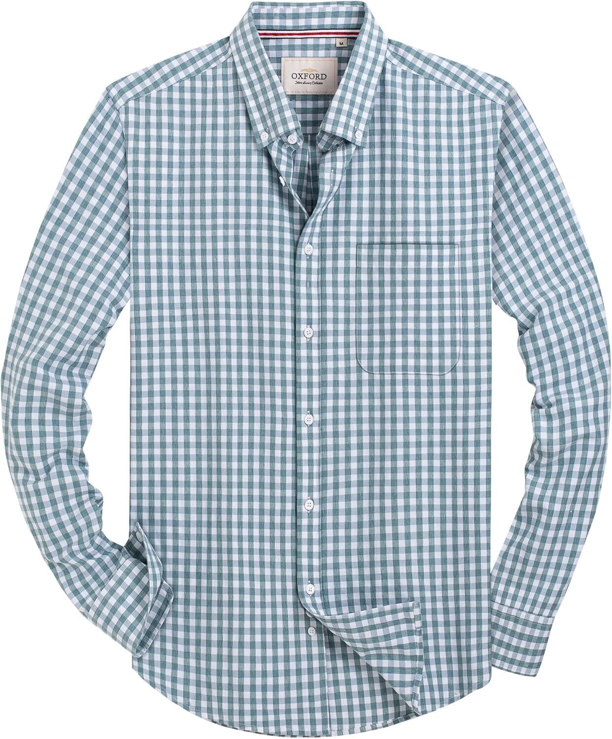 Men's Oxford Button-Down Long Sleeve Work Casual Shirt with Pocket - Picture 123 of 241