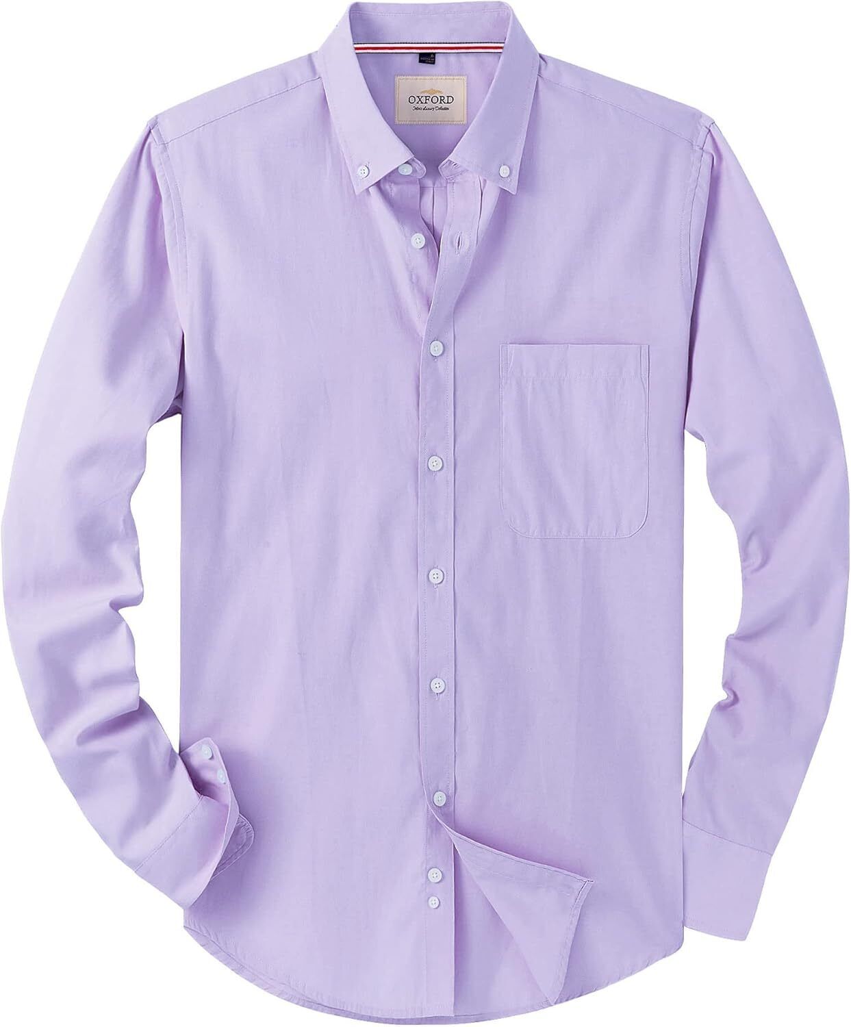 Men's Oxford Button-Down Long Sleeve Work Casual Shirt with Pocket - Picture 130 of 241