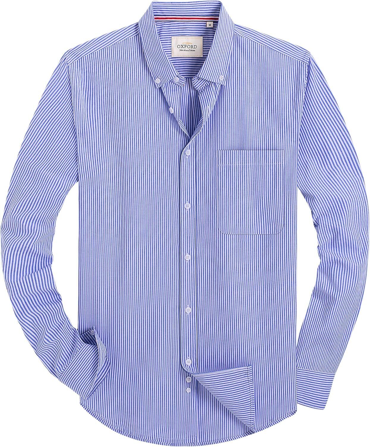Men's Oxford Button-Down Long Sleeve Work Casual Shirt with Pocket - Picture 137 of 241