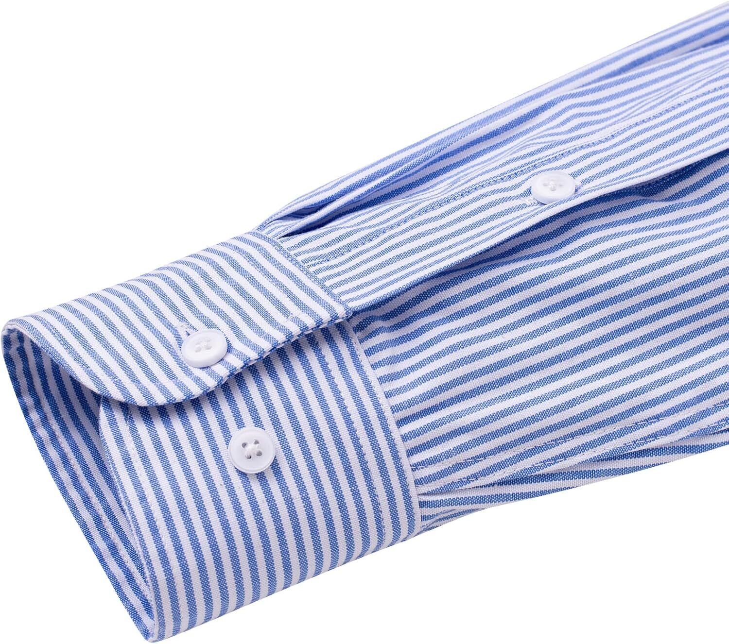 Men's Oxford Button-Down Long Sleeve Work Casual Shirt with Pocket - Picture 142 of 241