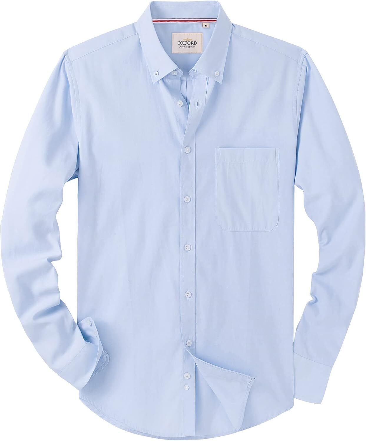 Men's Oxford Button-Down Long Sleeve Work Casual Shirt with Pocket - Picture 144 of 241
