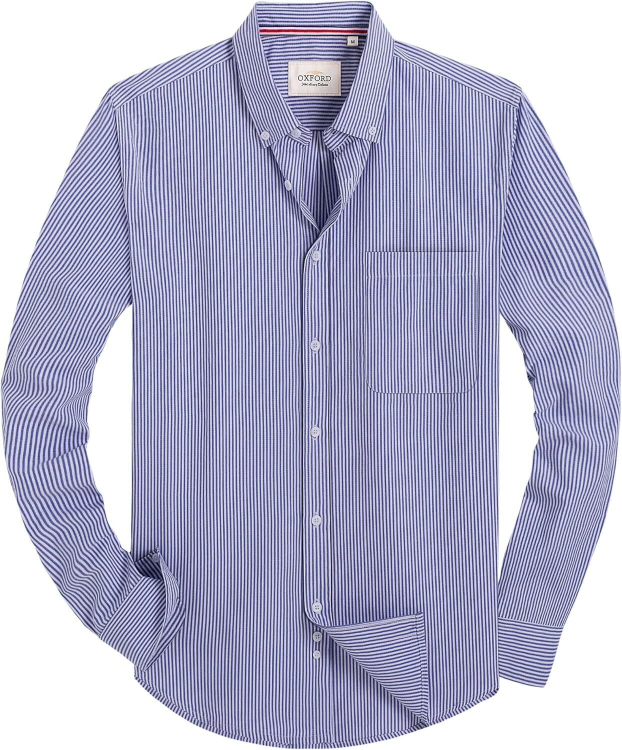 Men's Oxford Button-Down Long Sleeve Work Casual Shirt with Pocket - Picture 151 of 241