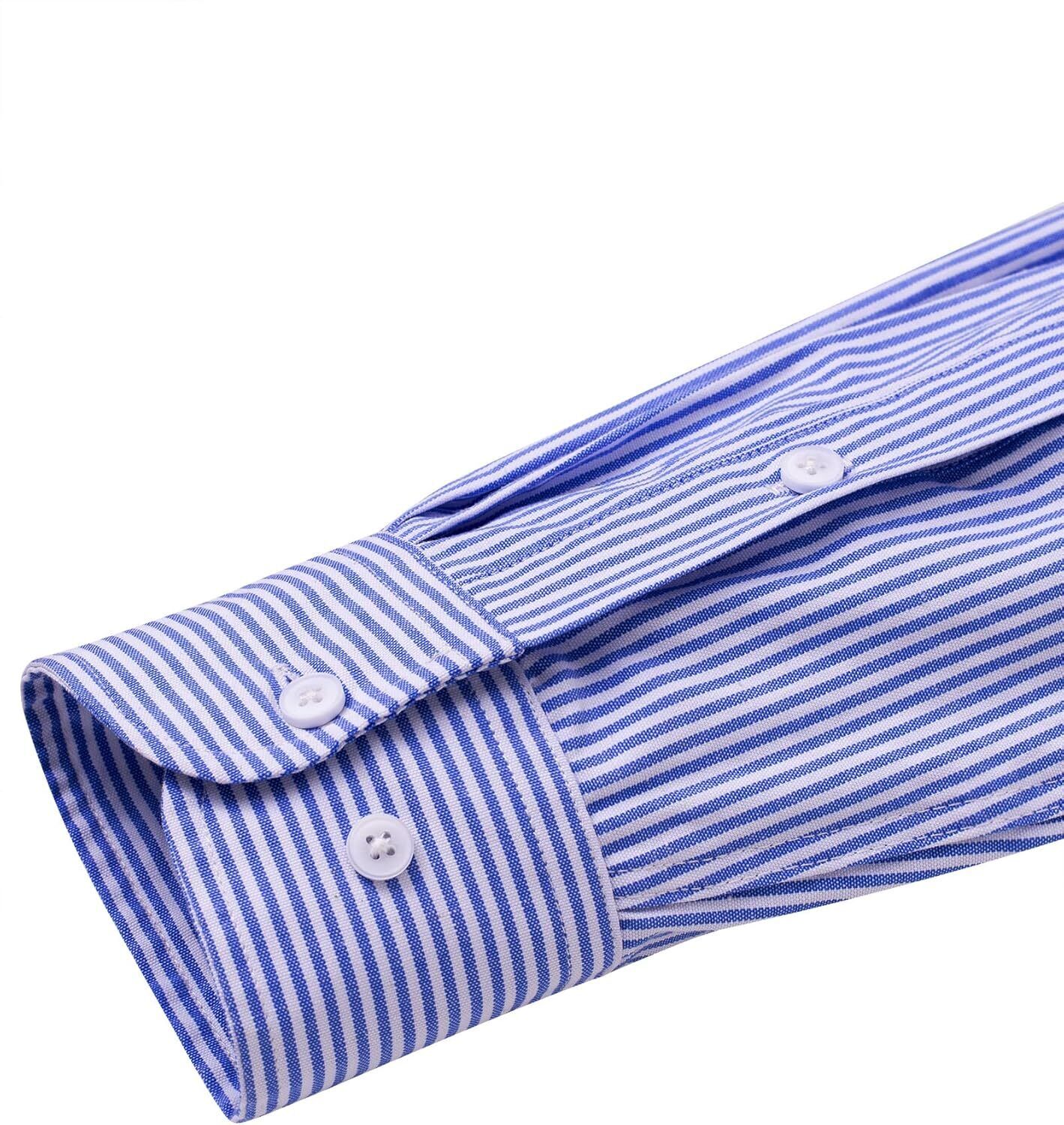 Men's Oxford Button-Down Long Sleeve Work Casual Shirt with Pocket - Picture 156 of 241