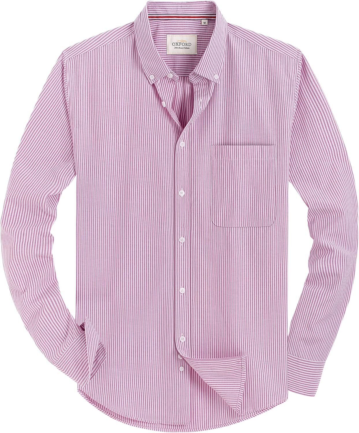 Men's Oxford Button-Down Long Sleeve Work Casual Shirt with Pocket - Picture 158 of 241