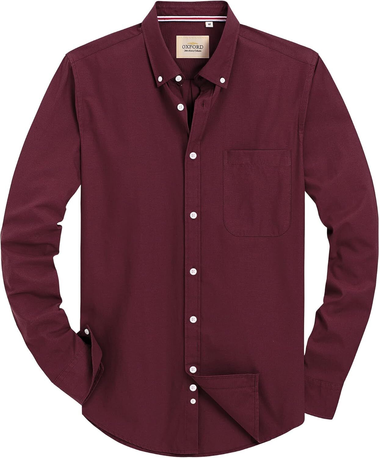 Men's Oxford Button-Down Long Sleeve Work Casual Shirt with Pocket - Picture 165 of 241