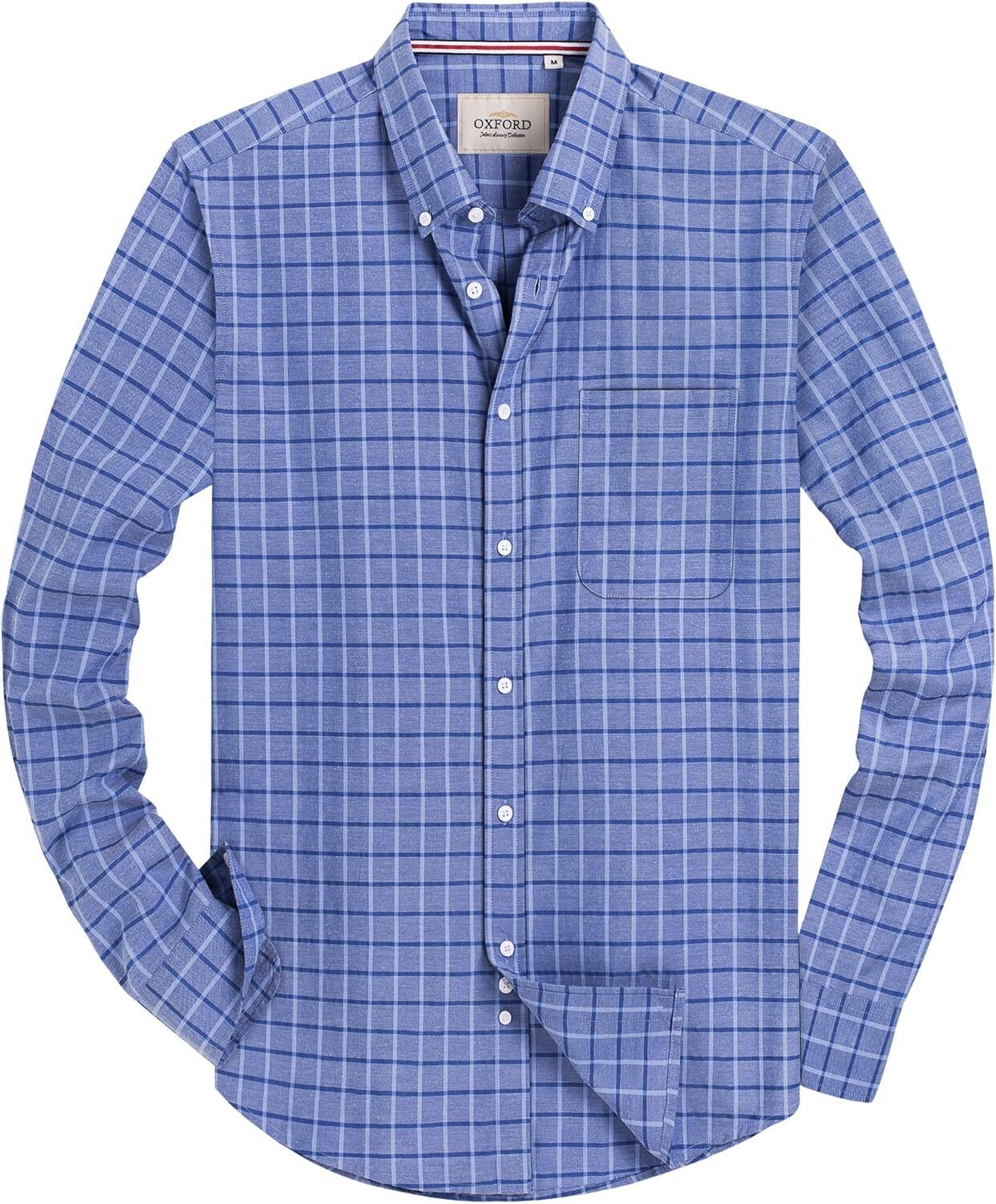 Men's Oxford Button-Down Long Sleeve Work Casual Shirt with Pocket - Picture 172 of 241