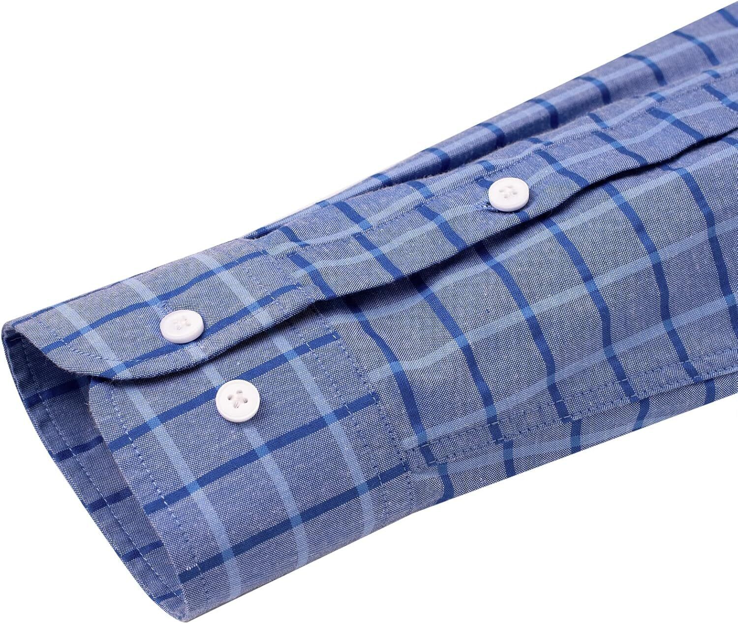 Men's Oxford Button-Down Long Sleeve Work Casual Shirt with Pocket - Picture 177 of 241