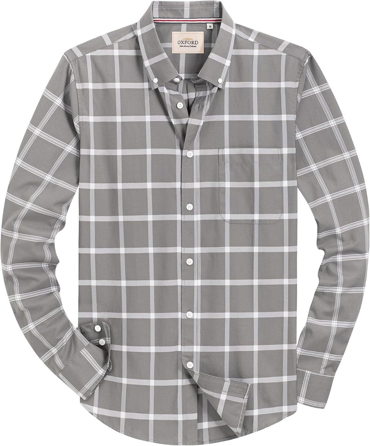Men's Oxford Button-Down Long Sleeve Work Casual Shirt with Pocket - Picture 179 of 241
