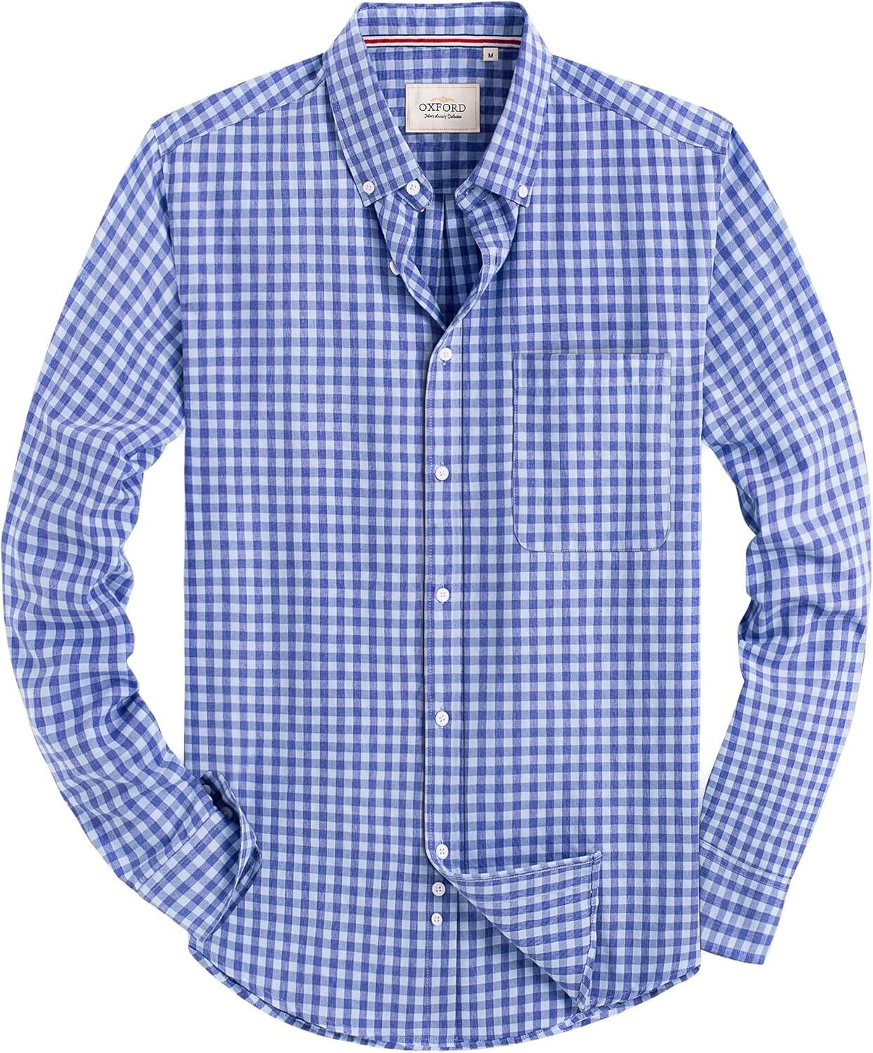 Men's Oxford Button-Down Long Sleeve Work Casual Shirt with Pocket - Picture 186 of 241