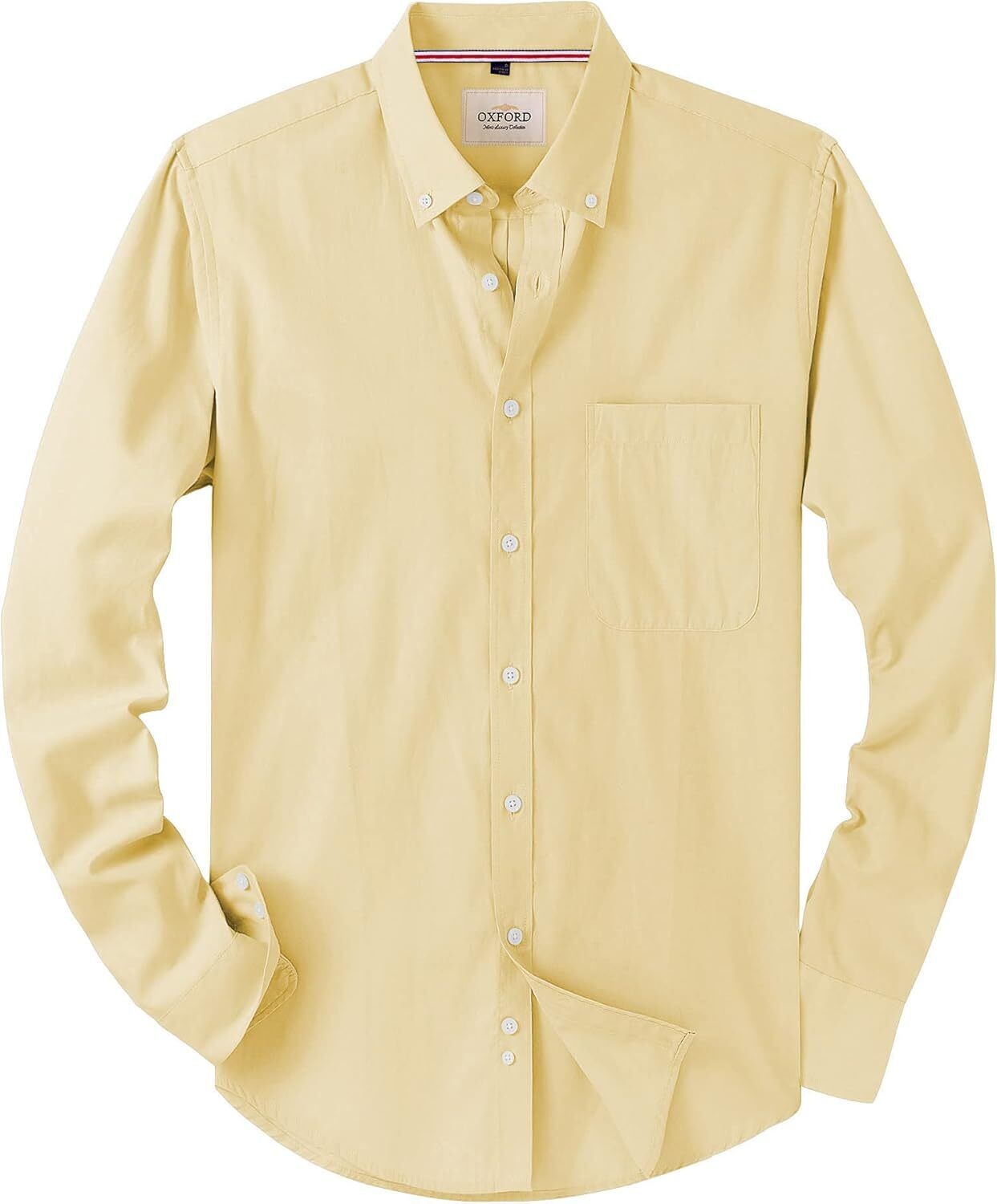 Men's Oxford Button-Down Long Sleeve Work Casual Shirt with Pocket - Picture 193 of 241