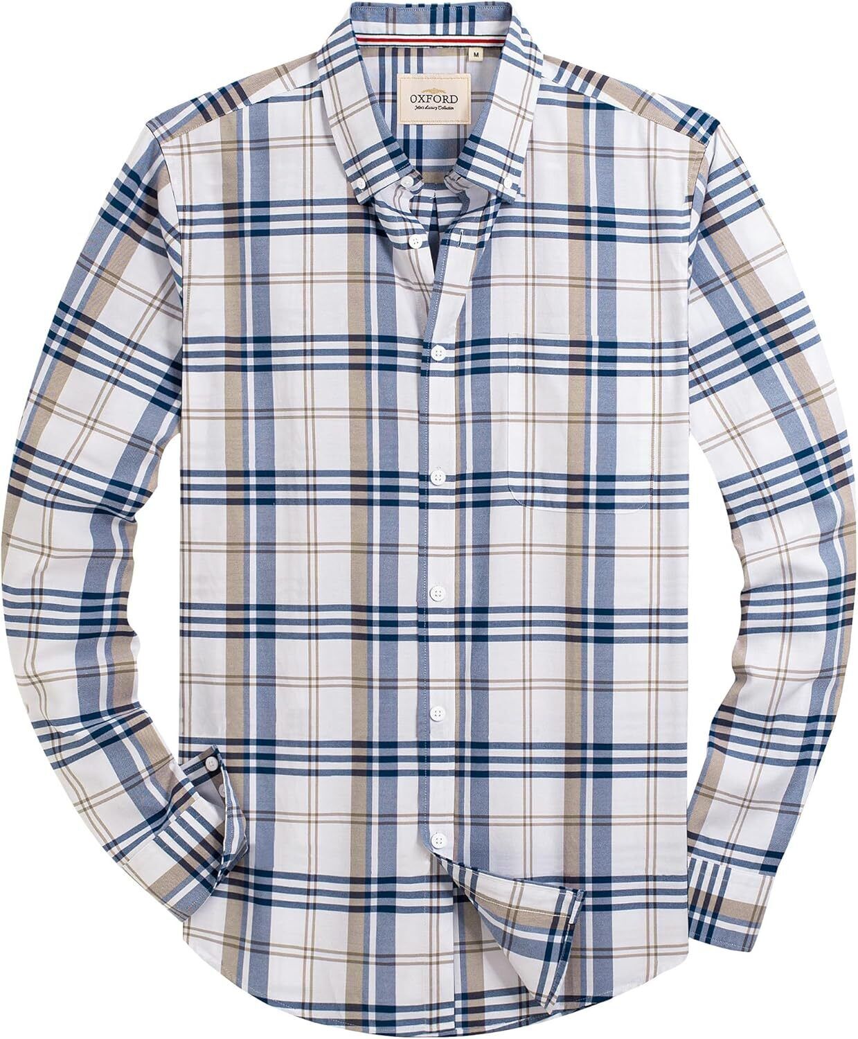 Men's Oxford Button-Down Long Sleeve Work Casual Shirt with Pocket - Picture 207 of 241