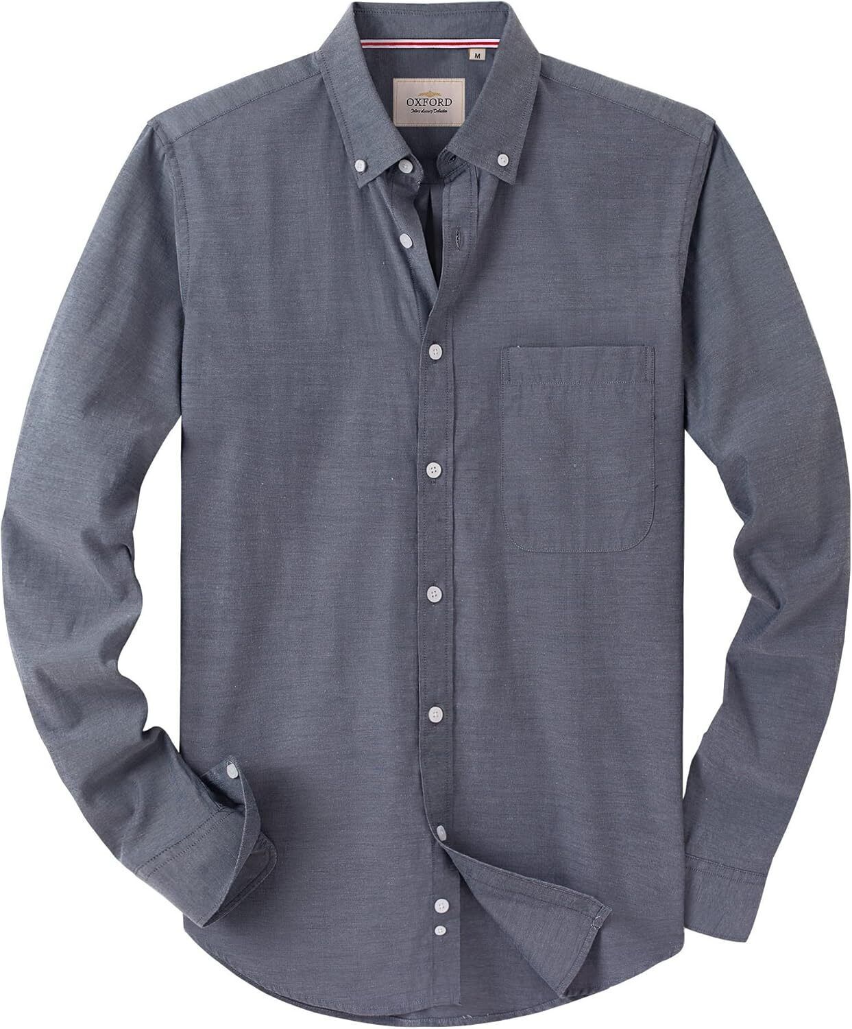 Men's Oxford Button-Down Long Sleeve Work Casual Shirt with Pocket - Picture 214 of 241