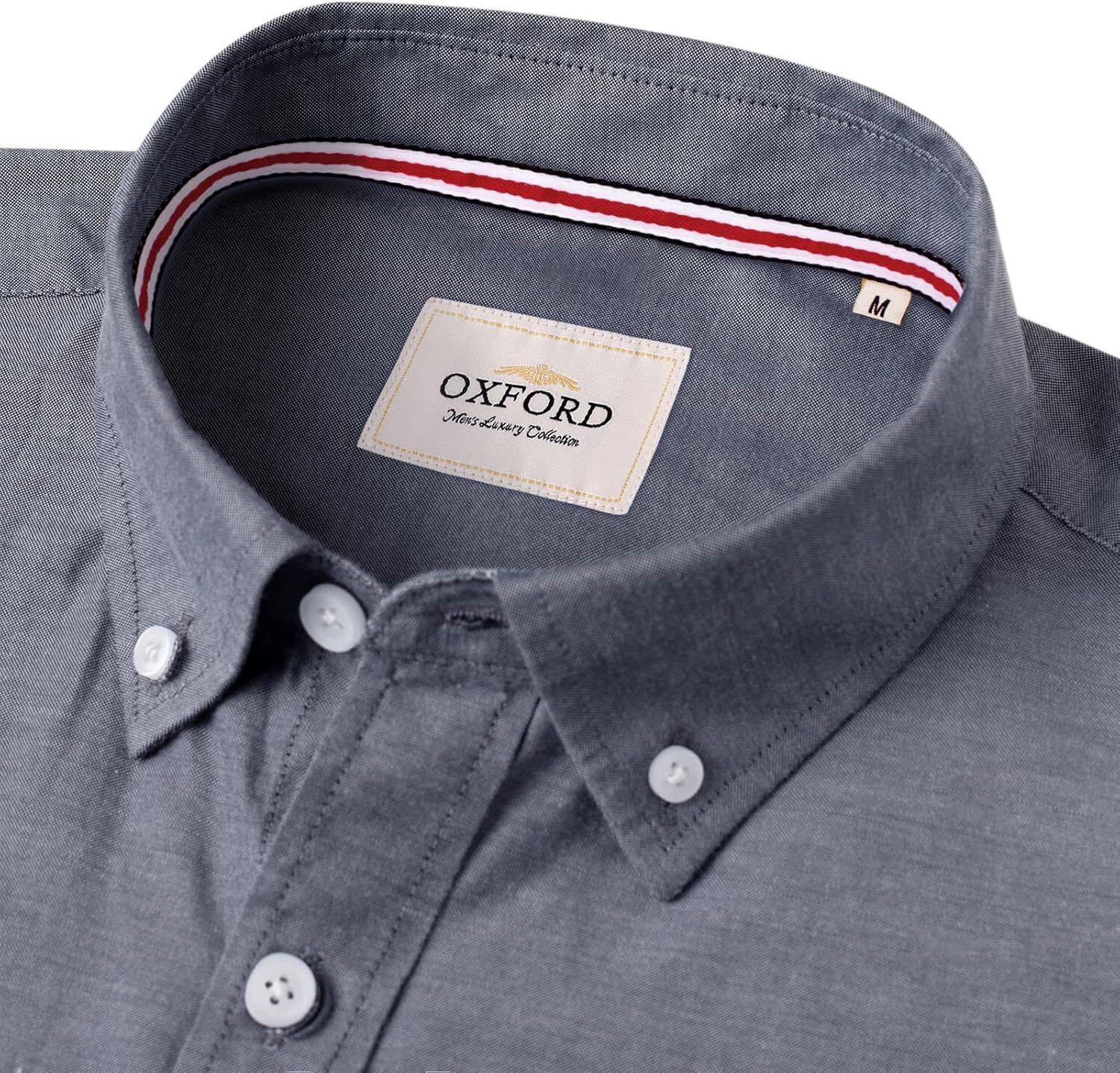 Men's Oxford Button-Down Long Sleeve Work Casual Shirt with Pocket - Picture 215 of 241