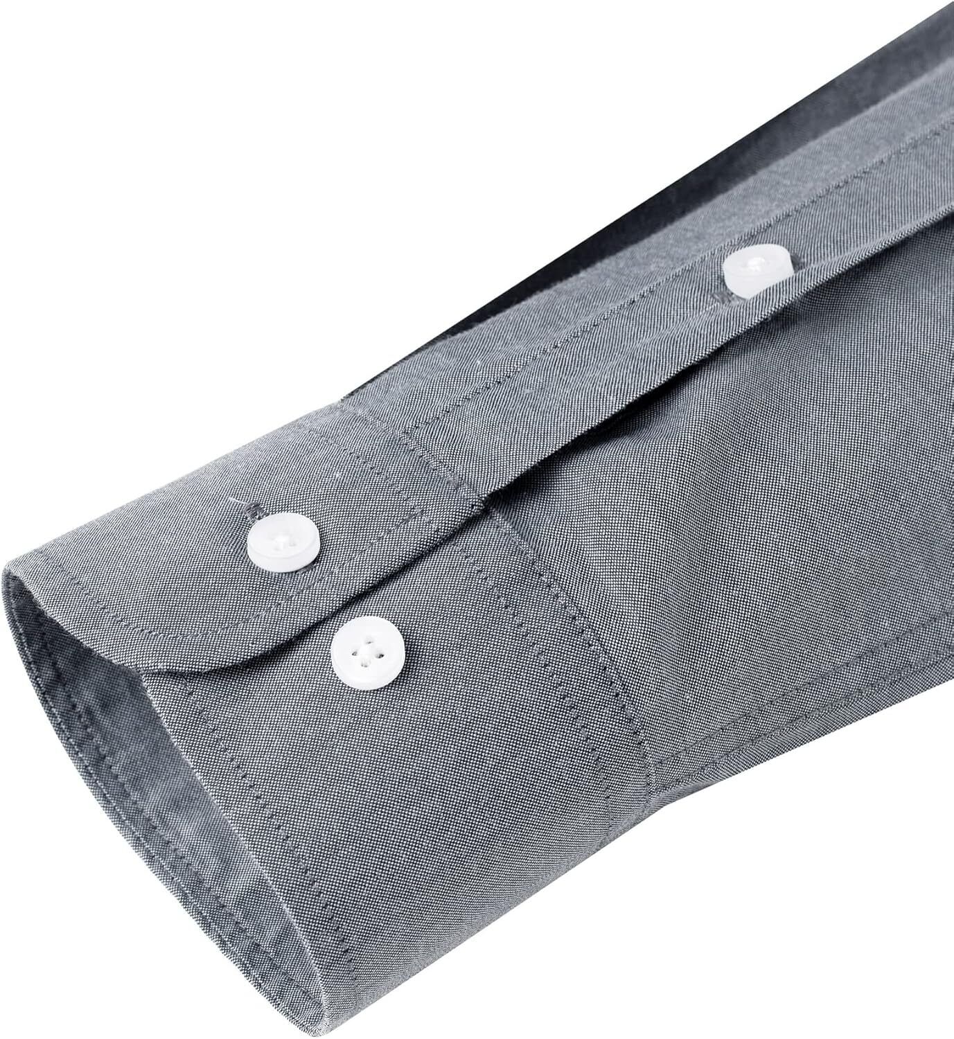 Men's Oxford Button-Down Long Sleeve Work Casual Shirt with Pocket - Picture 219 of 241