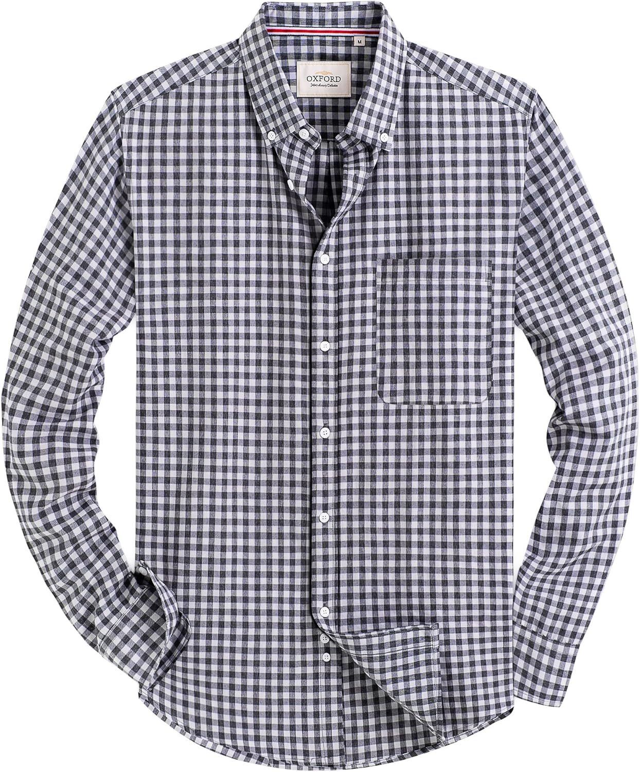 Men's Oxford Button-Down Long Sleeve Work Casual Shirt with Pocket - Picture 221 of 241