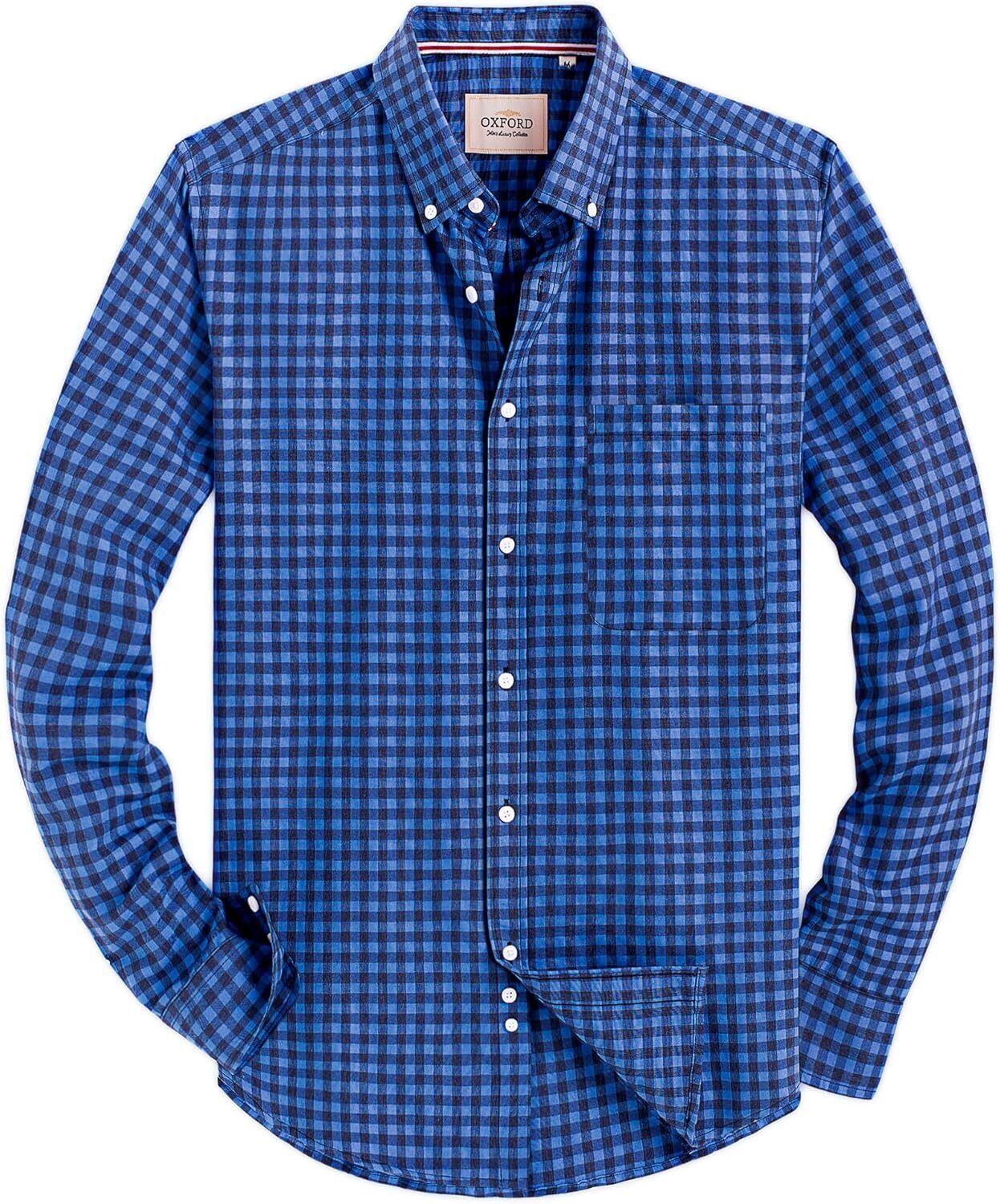 Men's Oxford Button-Down Long Sleeve Work Casual Shirt with Pocket - Picture 228 of 241