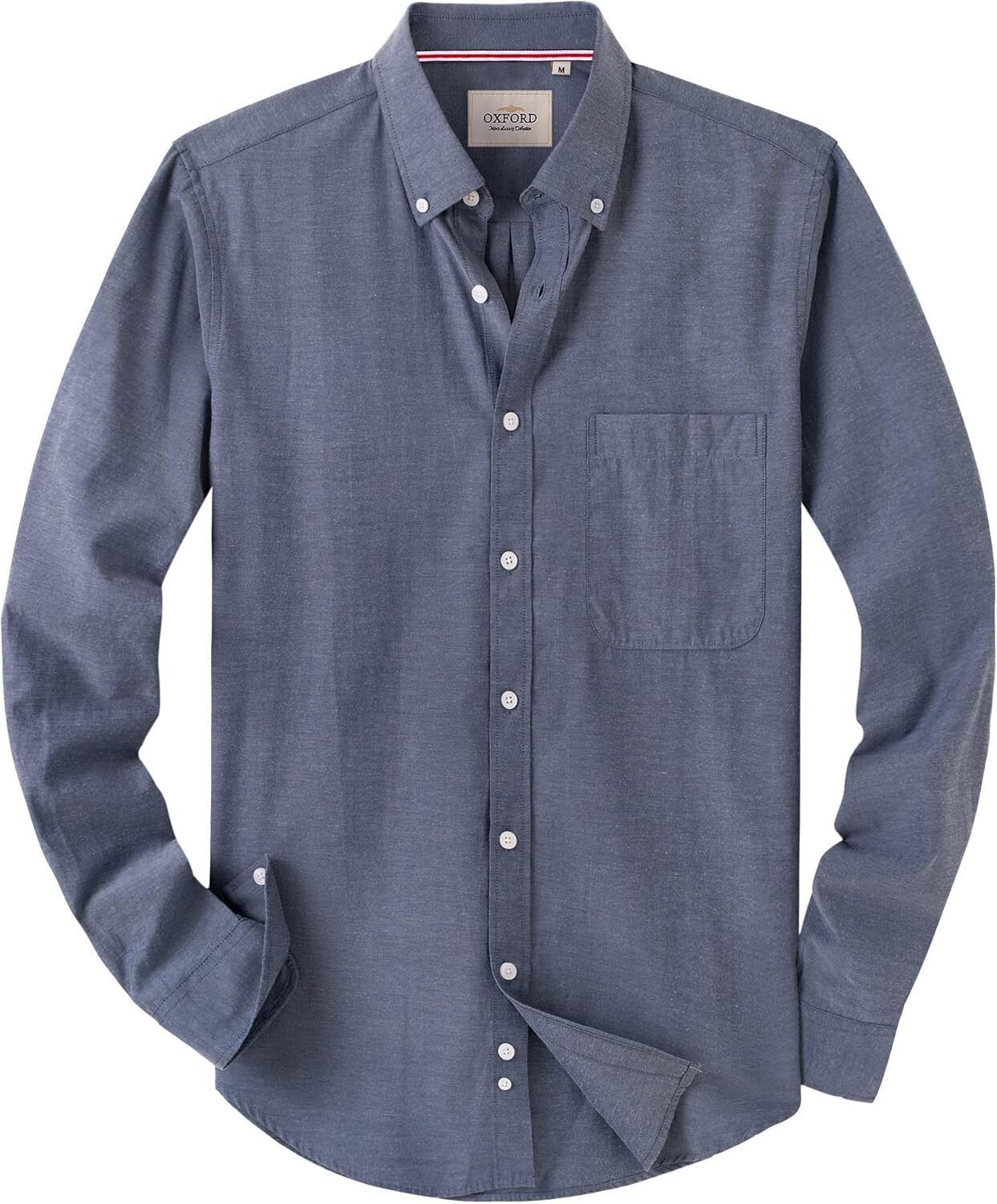 Men's Oxford Button-Down Long Sleeve Work Casual Shirt with Pocket - Picture 235 of 241