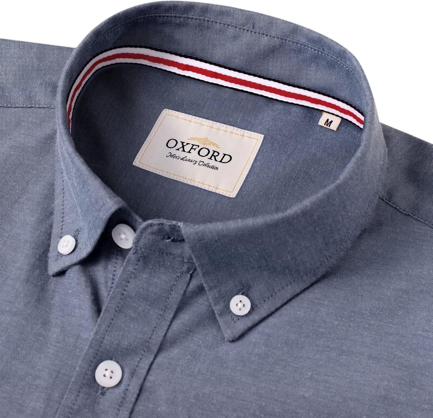 Men's Oxford Button-Down Long Sleeve Work Casual Shirt with Pocket - Picture 236 of 241