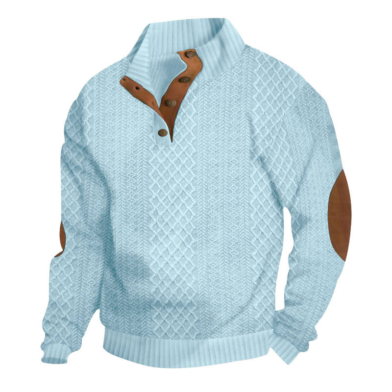 Men's Jacquard Sweatshirt Stand Collar Slim Long Sleeve Top Knit Pullover Hoodie - Picture 31 of 32