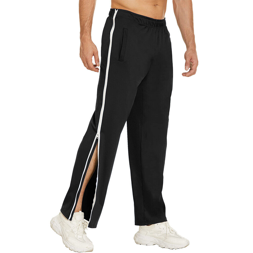 Mens Jogging Pants Tracksuit Bottoms Pocket Gym Open Leg Side Zip Casual Joggers - Picture 24 of 32