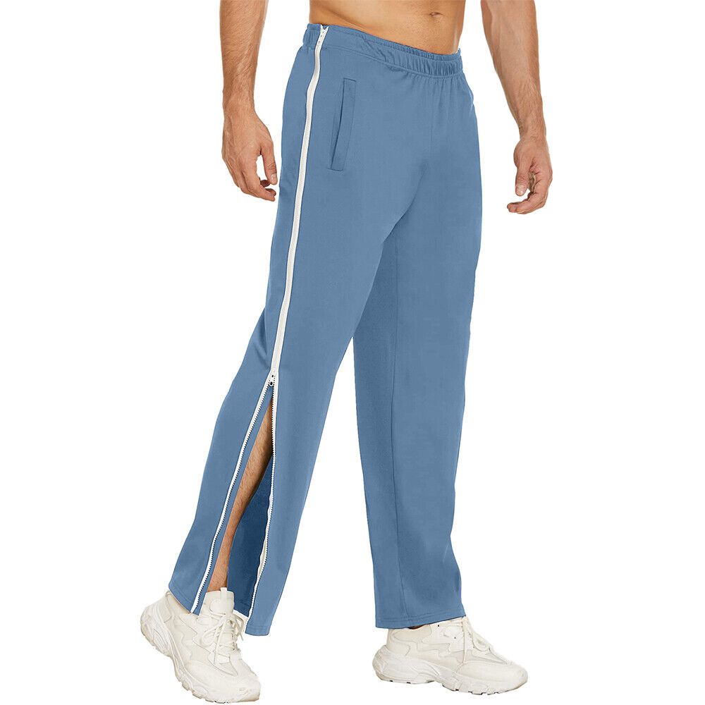Mens Jogging Pants Tracksuit Bottoms Pocket Gym Open Leg Side Zip Casual Joggers - Picture 25 of 32