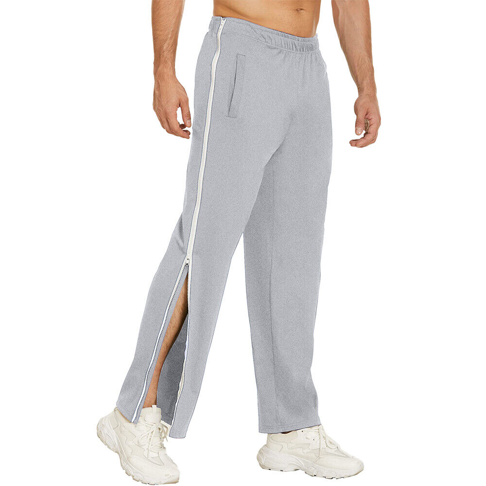 Mens Jogging Pants Tracksuit Bottoms Pocket Gym Open Leg Side Zip Casual Joggers - Picture 26 of 32