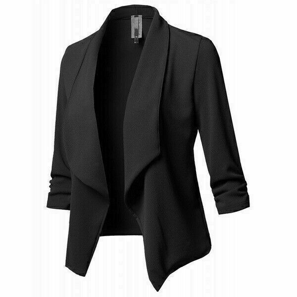 Tuta donna risvolto donna blazer da lavoro giacca ufficio pieghevole cappotto taglia superiore - Foto 18 di 22