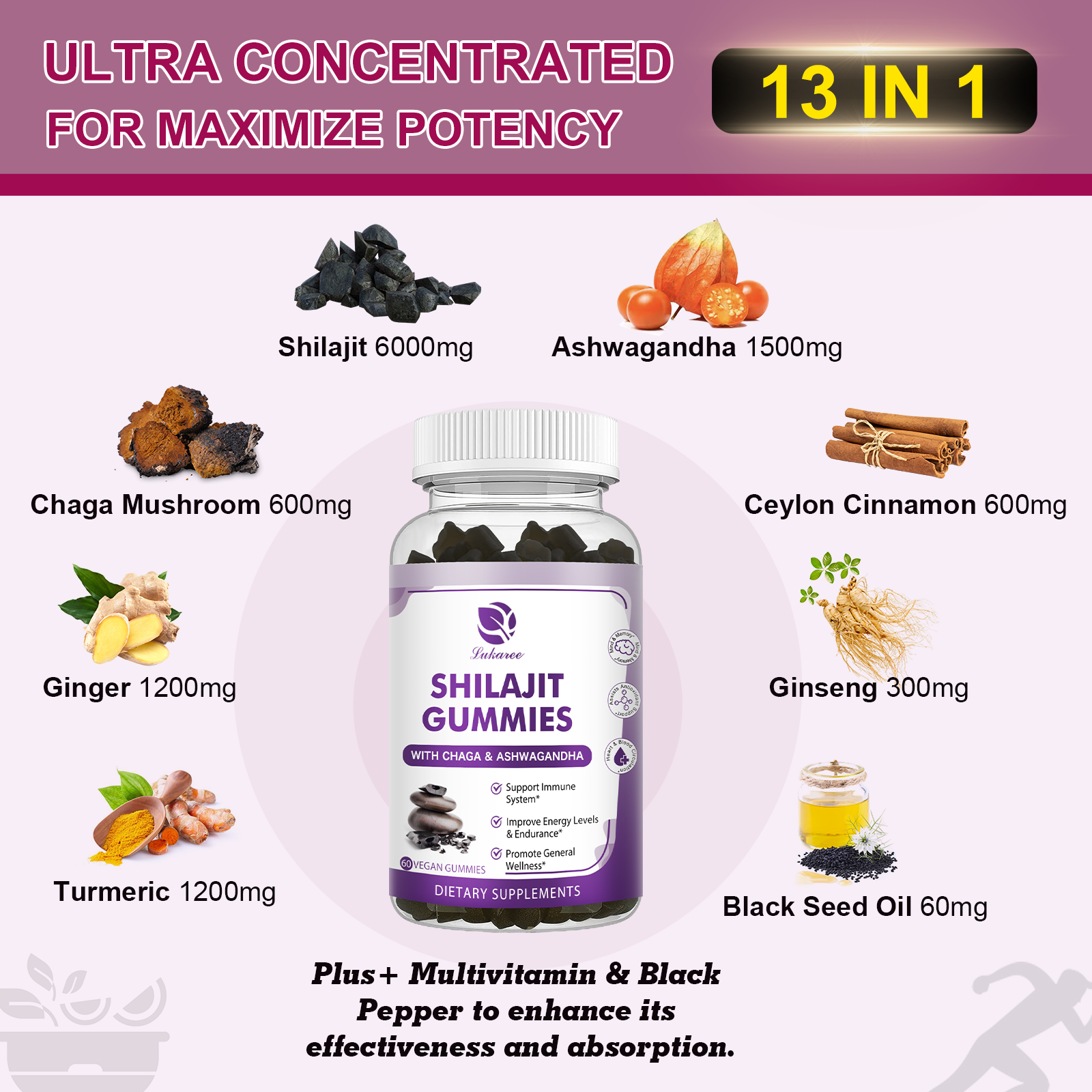 Pure Himalayan Shilajit Gummies with-Ashwagandha,Chaga Mushroom Immune Support - Bild 3 von 16