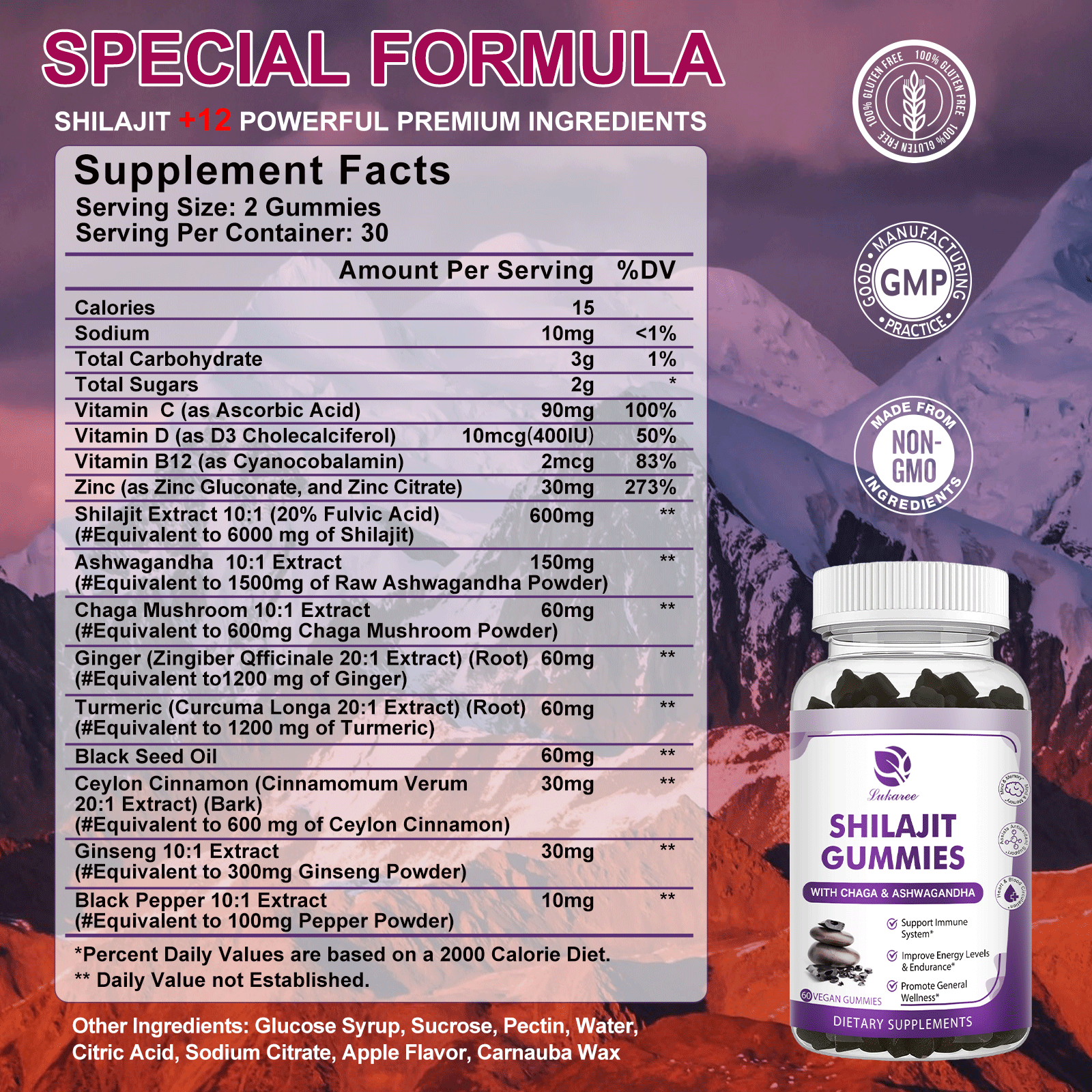 Pure Himalayan Shilajit Gummies with-Ashwagandha,Chaga Mushroom Immune Support - Bild 4 von 16