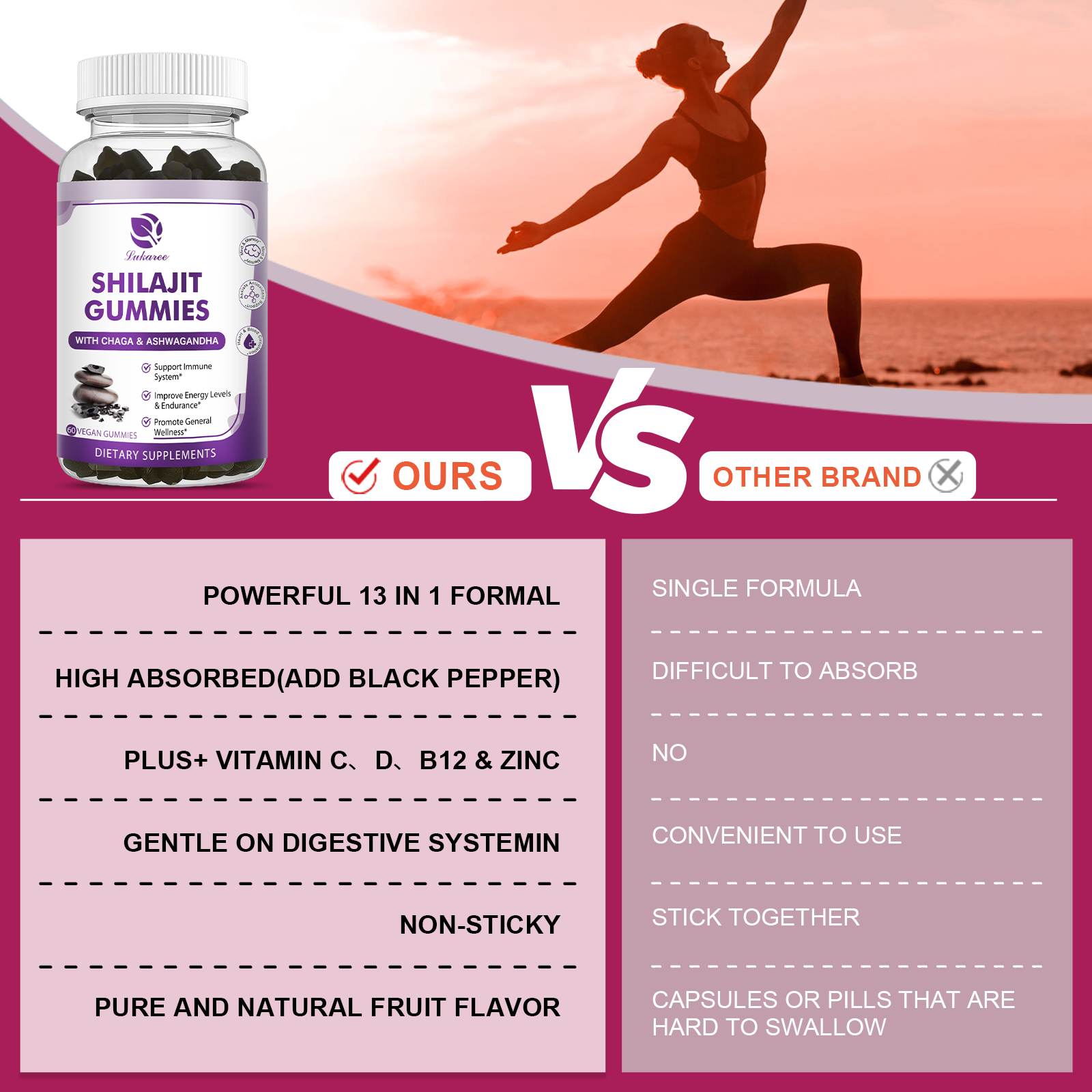 Pure Himalayan Shilajit Gummies with-Ashwagandha,Chaga Mushroom Immune Support - Bild 5 von 16