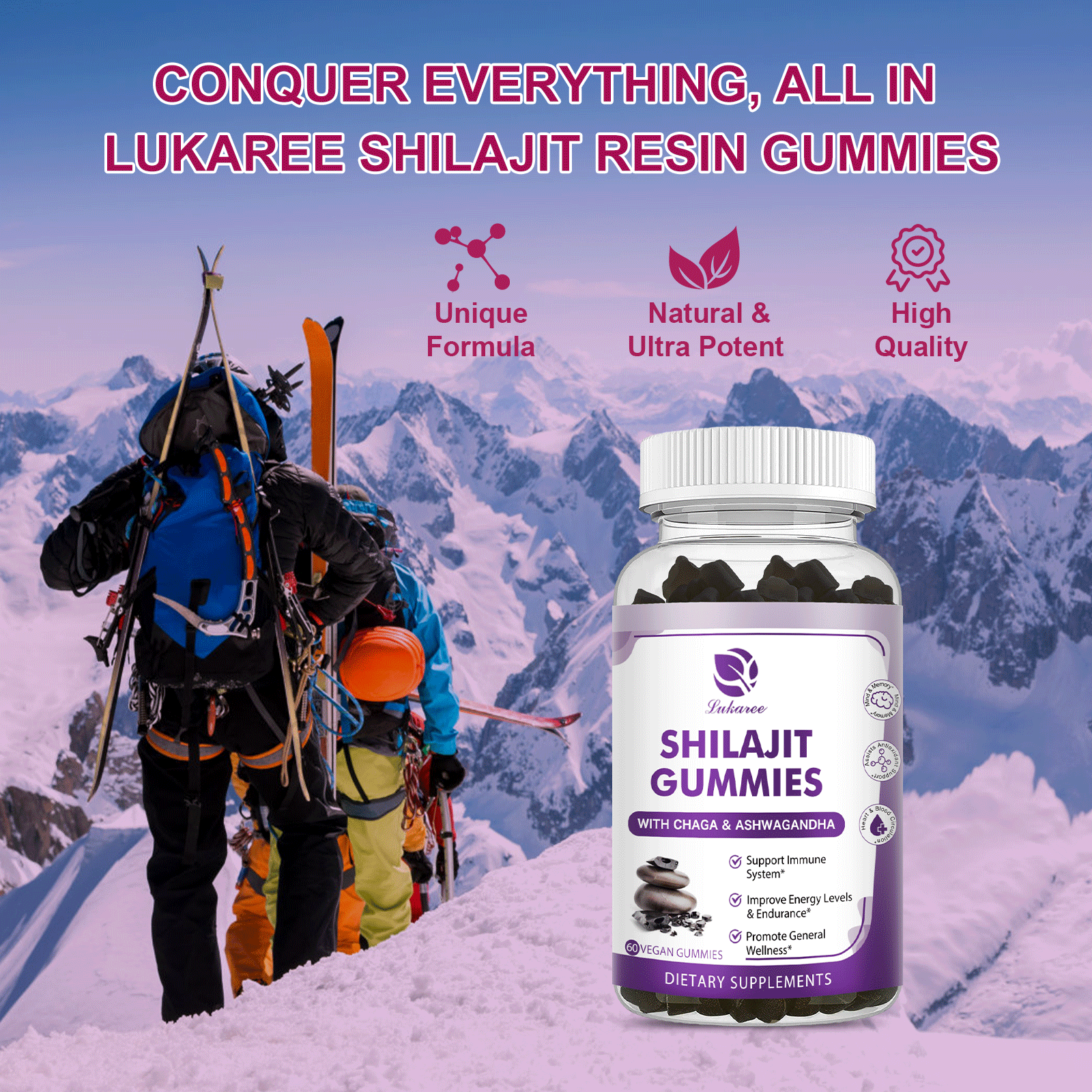 Pure Himalayan Shilajit Gummies with-Ashwagandha,Chaga Mushroom Immune Support - Bild 6 von 16