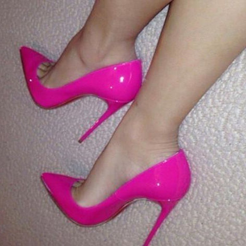 Women Slip On Fashion Evening Prom Shoes 12Cm High Heel Shiny Leather Shoes Size - Picture 11 of 17