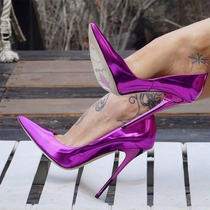 Women Slip On Fashion Evening Prom Shoes 12Cm High Heel Shiny Leather Shoes Size - Picture 12 of 17