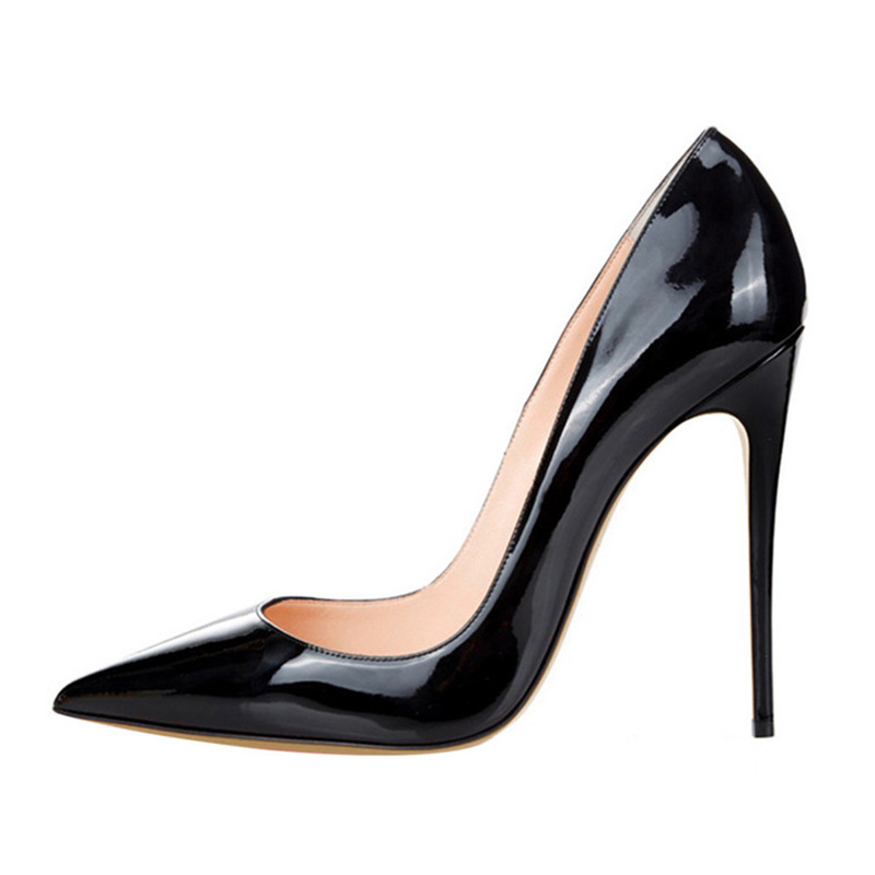 Women Slip On Fashion Evening Prom Shoes 12Cm High Heel Shiny Leather Shoes Size - Picture 10 of 17