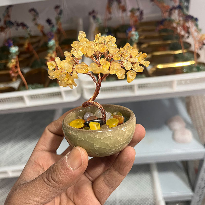 10cm Feng Shui Decoration Crystal Wealth Tree Ornament Handmade Crafts