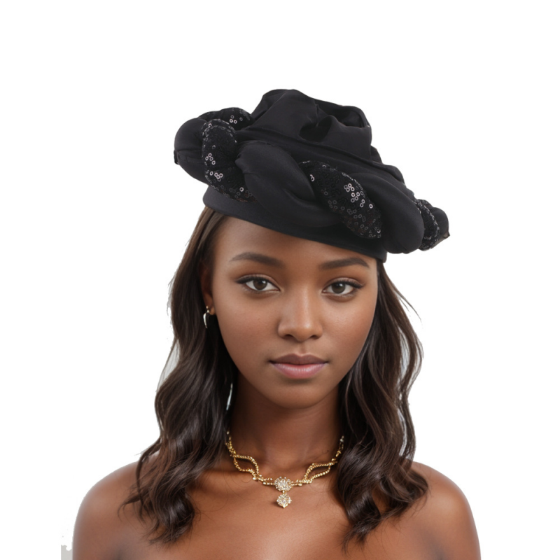 African Women Sequins Turban Hijab Braid Hat Glitter Head Wrap Bonnet Chemo Cap - Picture 23 of 26