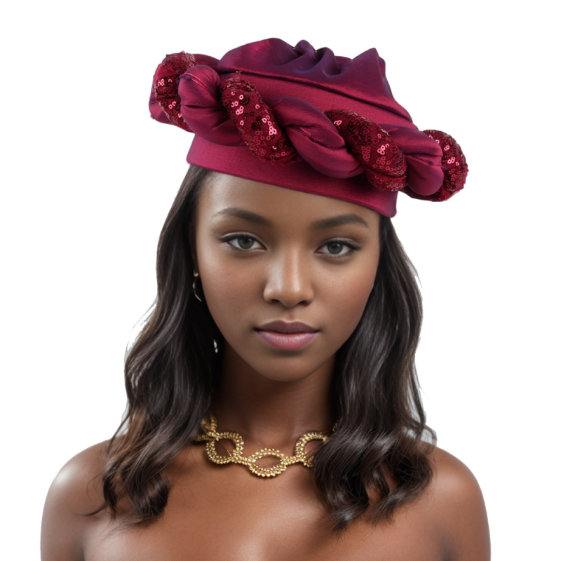 African Women Sequins Turban Hijab Braid Hat Glitter Head Wrap Bonnet Chemo Cap - Picture 20 of 26