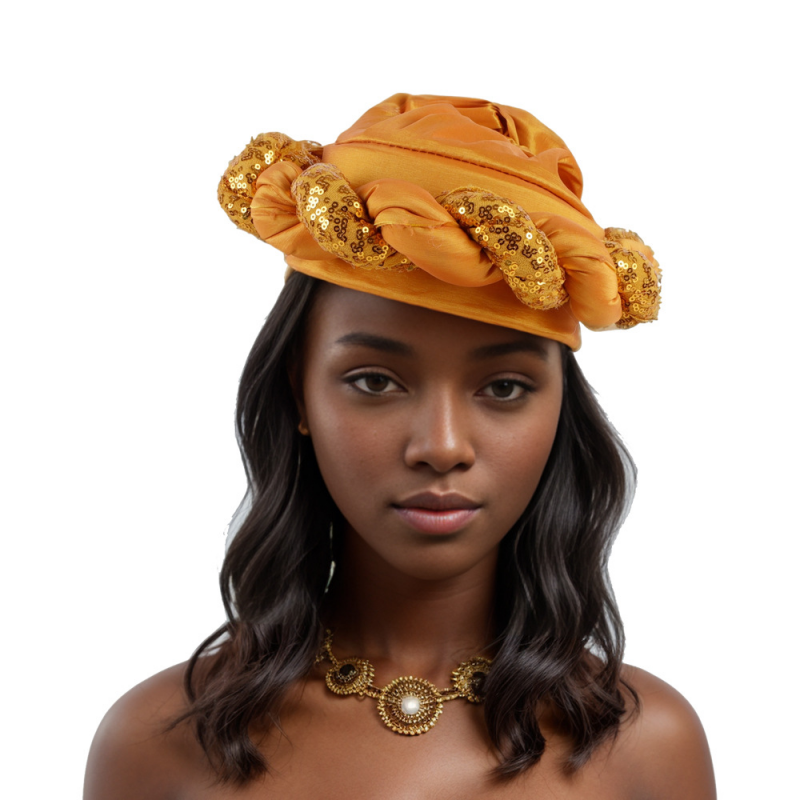African Women Sequins Turban Hijab Braid Hat Glitter Head Wrap Bonnet Chemo Cap - Picture 25 of 26