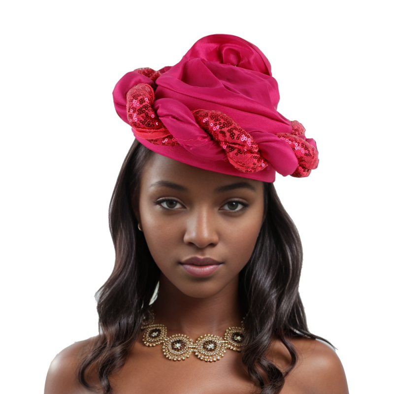 African Women Sequins Turban Hijab Braid Hat Glitter Head Wrap Bonnet Chemo Cap - Picture 17 of 26