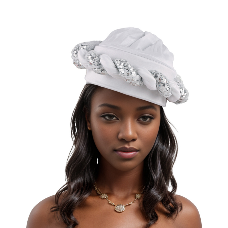 African Women Sequins Turban Hijab Braid Hat Glitter Head Wrap Bonnet Chemo Cap - Picture 19 of 26
