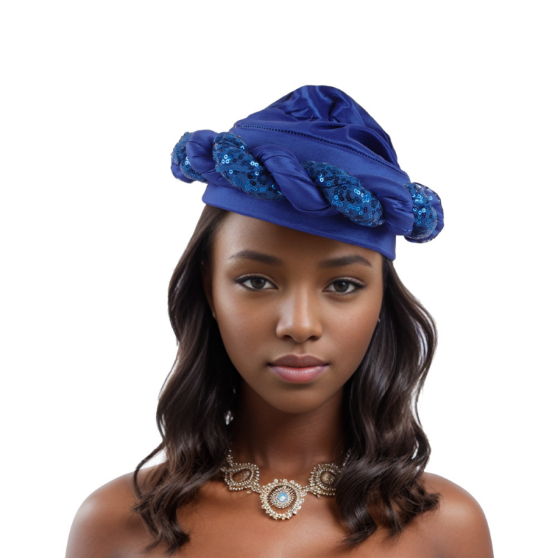African Women Sequins Turban Hijab Braid Hat Glitter Head Wrap Bonnet Chemo Cap - Picture 18 of 26
