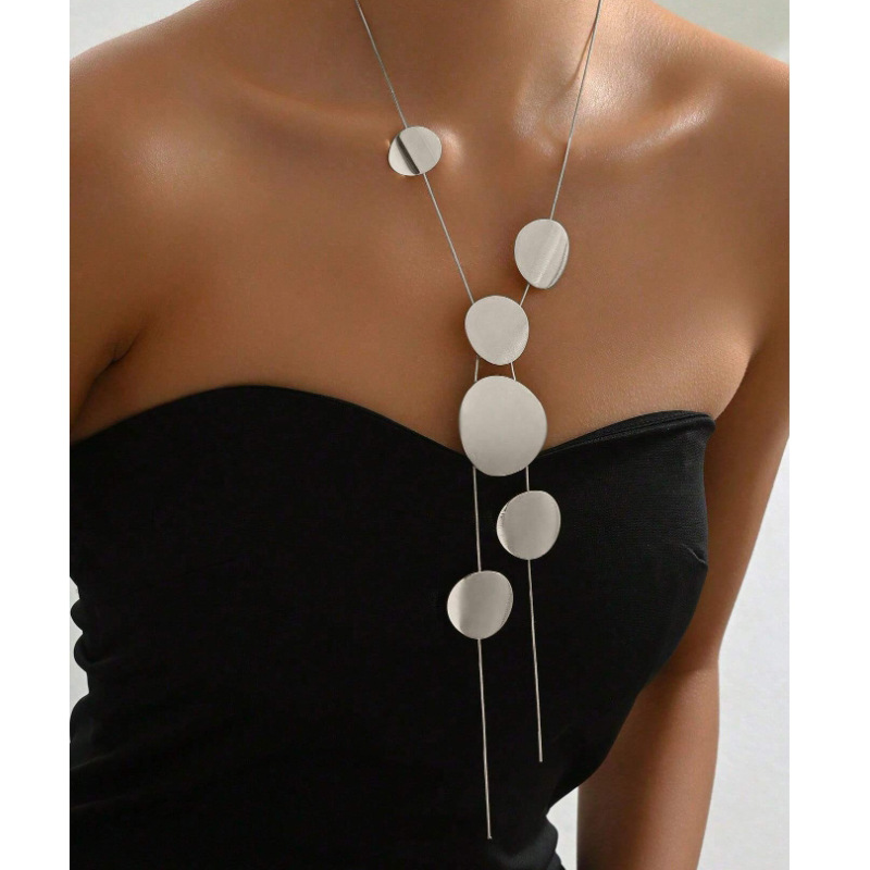 Long Gold Necklace Large Chunky Statement Bold Big Sweater Contemporary Necklace - Picture 7 of 9