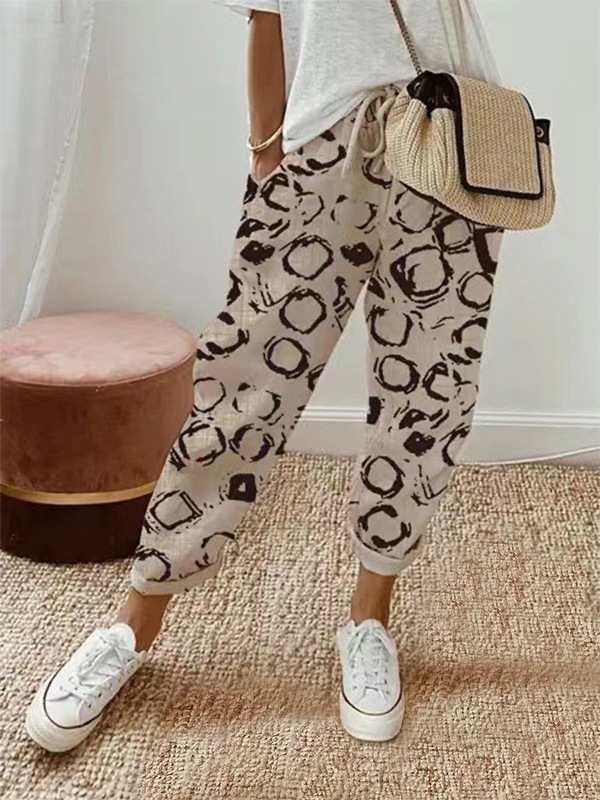Women Cotton Linen Loose Trousers Straight Leg Casual Elastic Waist Pants - Picture 15 of 15