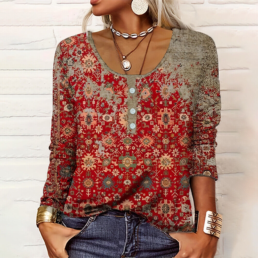 Women Ladies Floral Boho Tops Long Sleeve Shirt SLoose Blouse Comfy Plus Size UK - Picture 26 of 31