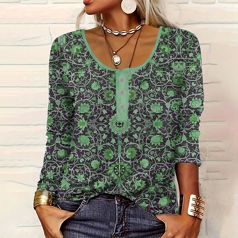 Women Ladies Floral Boho Tops Long Sleeve Shirt SLoose Blouse Comfy Plus Size UK - Picture 27 of 31