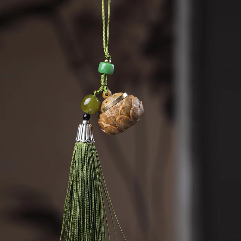 Wooden Hollow Carving Lotus Sandalwood Pendant Sachet Wood Carving Pendant - Picture 6 of 10