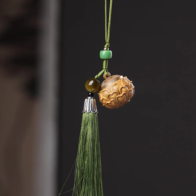 Wooden Hollow Carving Lotus Sandalwood Pendant Sachet Wood Carving Pendant - Picture 7 of 10