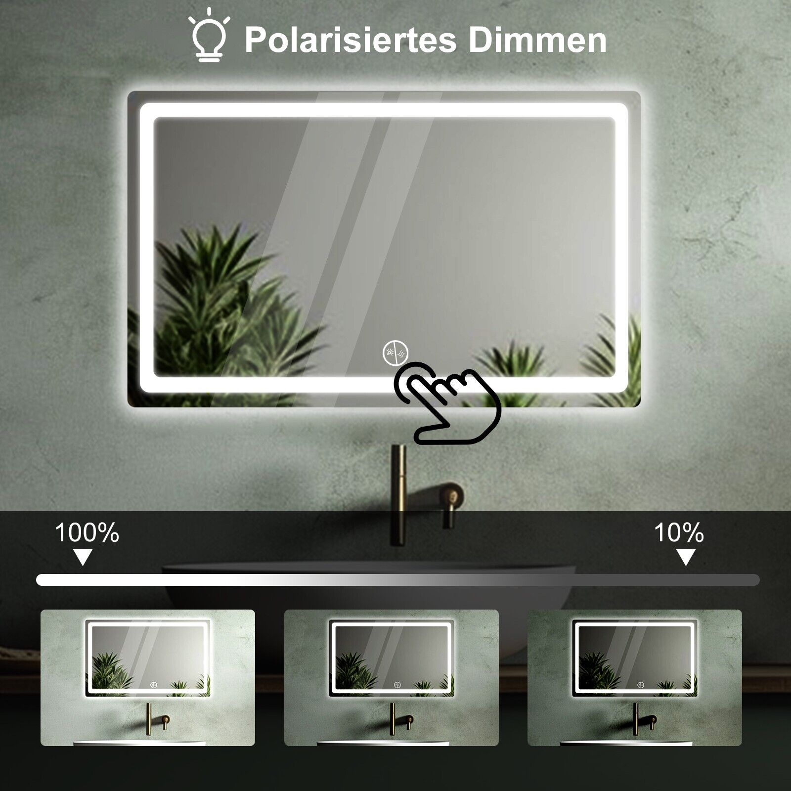 Unframed Frameless Bath Mirror LED Demister Touch Sensor Illuminated Anti-fog