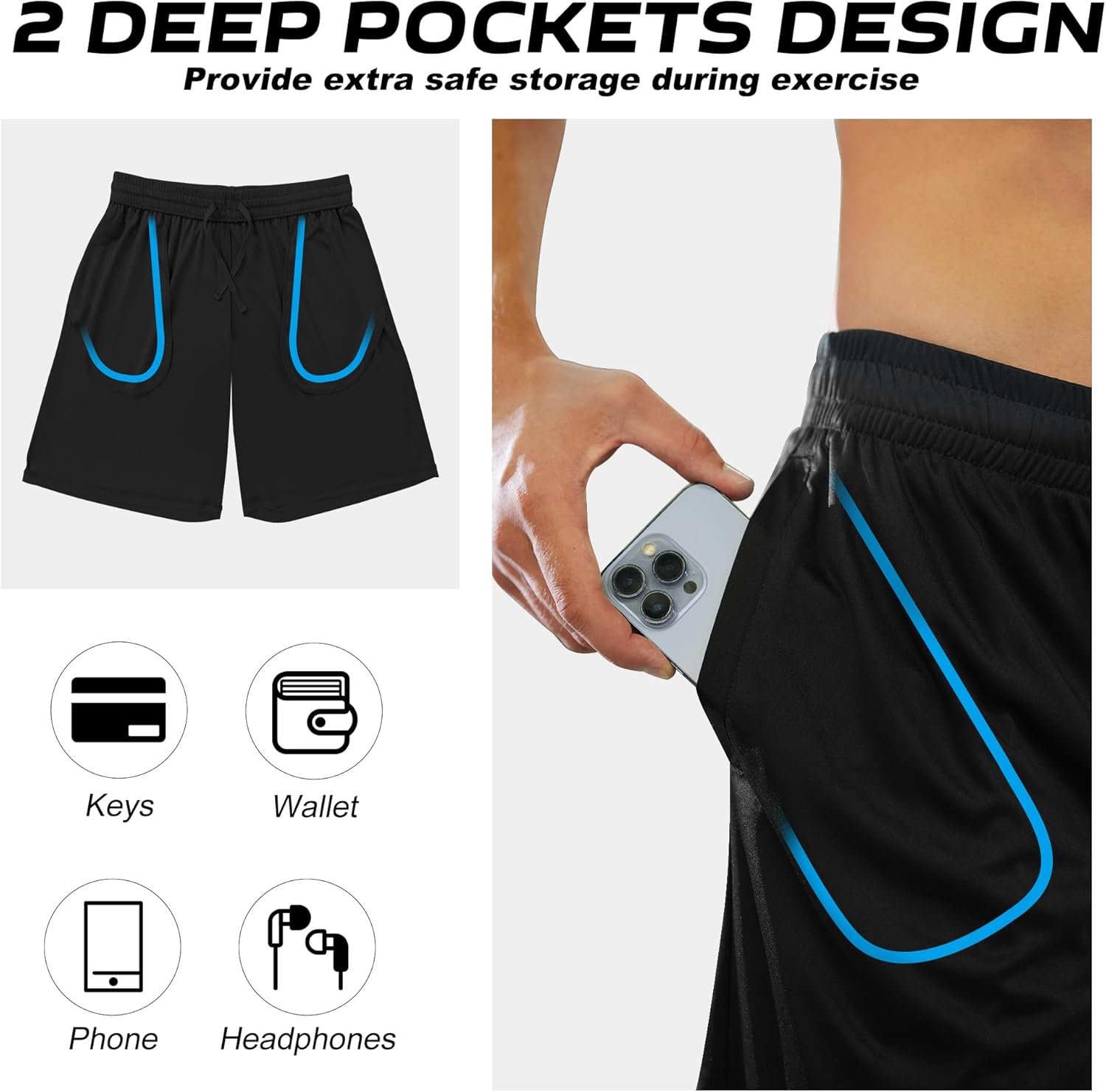 Sportshorts für Herren mit Taschen und Gummibund schnelltrocknend Activewear - Bild 26 von 83