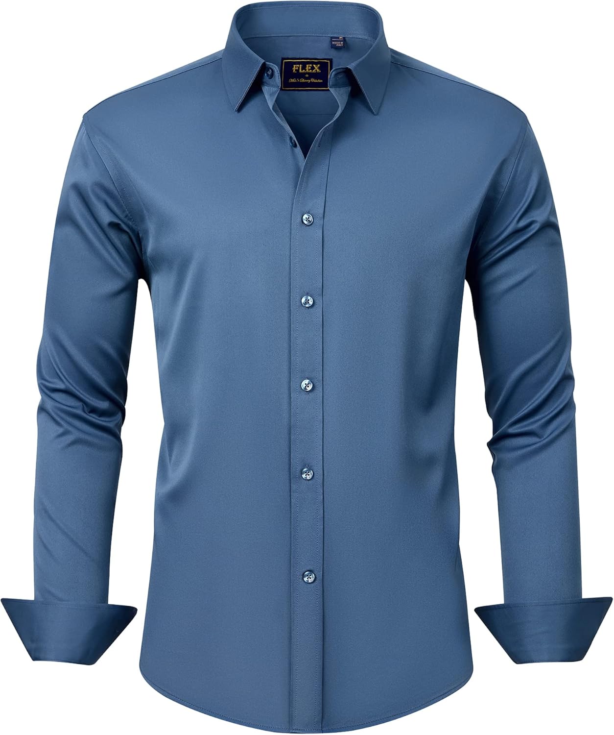 Men's Shirts Solid Long Sleeve Stretch Shirt Business Casual Button Down Shirts - Picture 34 of 45